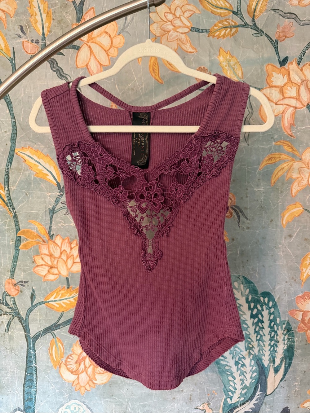 Free People Intimately Waffle Knit Lace Tank Mauve Medium